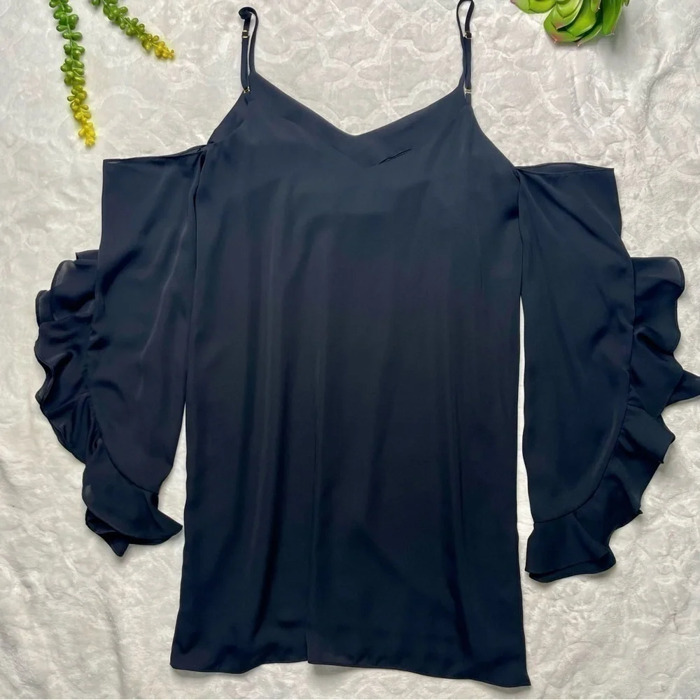 Amanda Uprichard Gianna Cold Shoulder Ruffle Sleeve Shift Dress in Black Size S